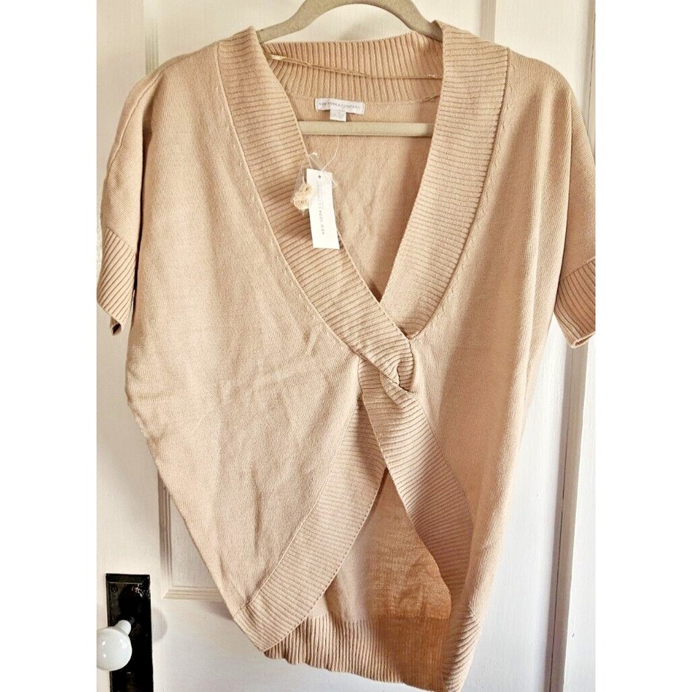 NWT NY&C Women tan twist front short sleeve pullover oversized sweater XSmall